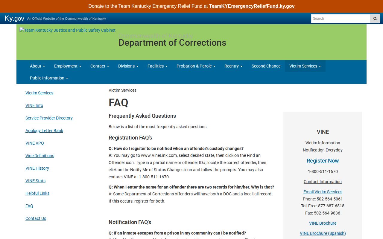 Mercer County VINE inmate check instructions from Kentucky DOC